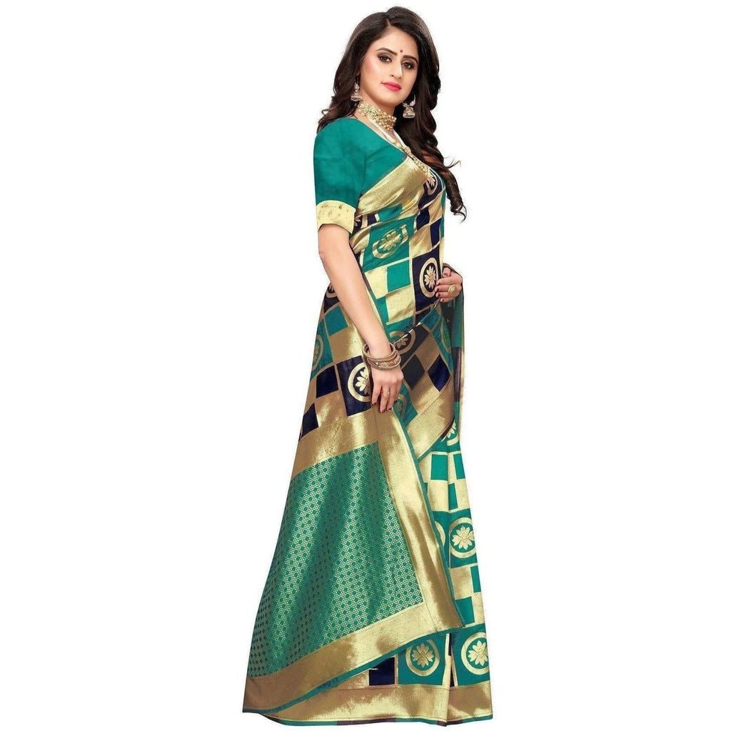 Vamika Banarasi Jaquard Rama Green Weaving Saree (Banarasi 25)