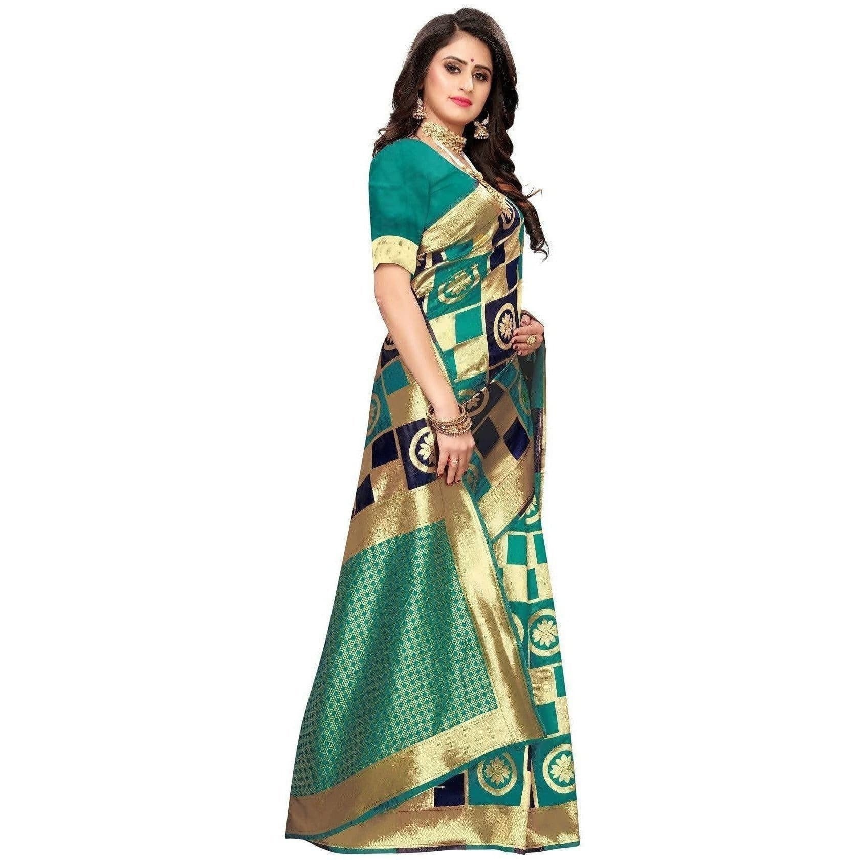 Vamika Banarasi Jaquard Rama Green Weaving Saree (Banarasi 25)