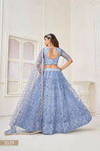 Aastha Fashion Neon Blue Butterfly Net Tone To Tone Thread Work, Sequence Work Embroidery With Original Mirror Handwork Wedding Wear Lehenga Choli