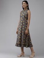 Yufta Teal Floral Dress - Distacart