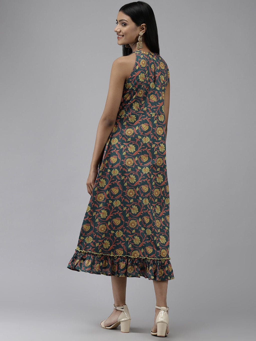 Yufta Teal Floral Dress - Distacart