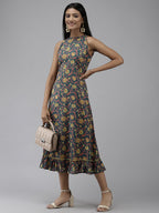 Yufta Teal Floral Dress - Distacart