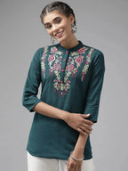 Yufta Teal Floral Embroidered Top
