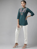 Yufta Teal Floral Embroidered Top