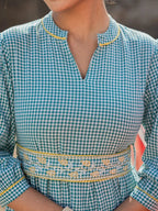 Yufta Teal Green Cotton Check Comes With A Belt Dress - Distacart