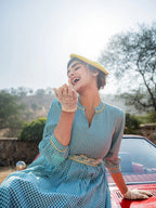Yufta Teal Green Cotton Check Comes With A Belt Dress - Distacart
