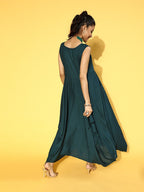 Yufta Teal Green Solid Maxi Dress - Distacart