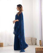 Lorenvalley Teal Faux Georgette Ready To Wear Sharara Saree with Full Stitched Blouse - Distacart