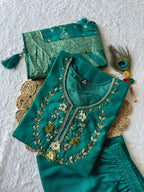 Lorenvalley Fashion Teal Roman Silk Hand Work Kurta Pant with Dupatta - Distacart