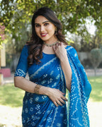 Anaita Teal Woven Design Pure Bandhej Silk Saree With Blouse - Distacart