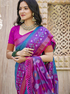 Anaita Teal Pochampally Silk Saree With Floral Printed Work With Blouse - Distacart