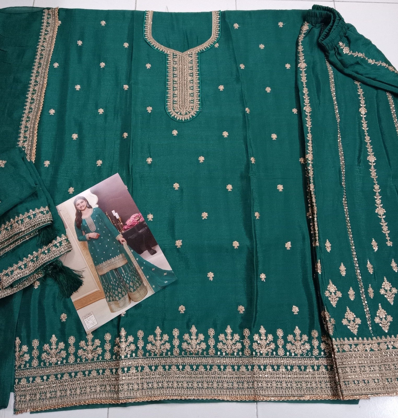 Anaita Teal Chinon Embroidered Salwar Suit - Distacart