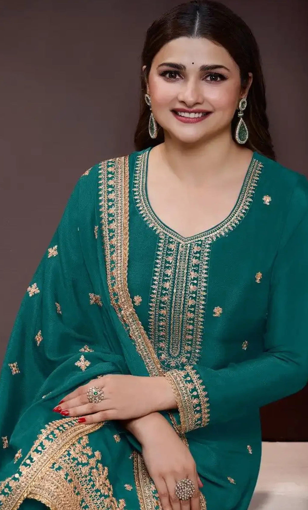 Anaita Teal Chinon Embroidered Salwar Suit - Distacart