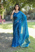 Anaita Teal Woven Design Pure Bandhej Silk Saree With Blouse - Distacart