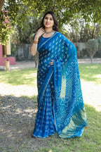 Anaita Teal Woven Design Pure Bandhej Silk Saree With Blouse - Distacart