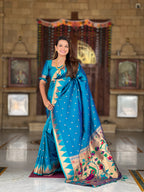 Vedant Vastram Soft Litchi Silk Banarasi Silk Jacquard Saree - Firozi