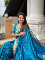 Vedant Vastram Soft Litchi Silk Banarasi Silk Jacquard Saree - Firozi