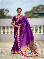 Vedant Vastram Soft Litchi Silk Banarasi Silk Jacquard Saree - Purple