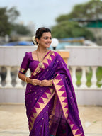 Vedant Vastram Soft Litchi Silk Banarasi Silk Jacquard Saree - Purple