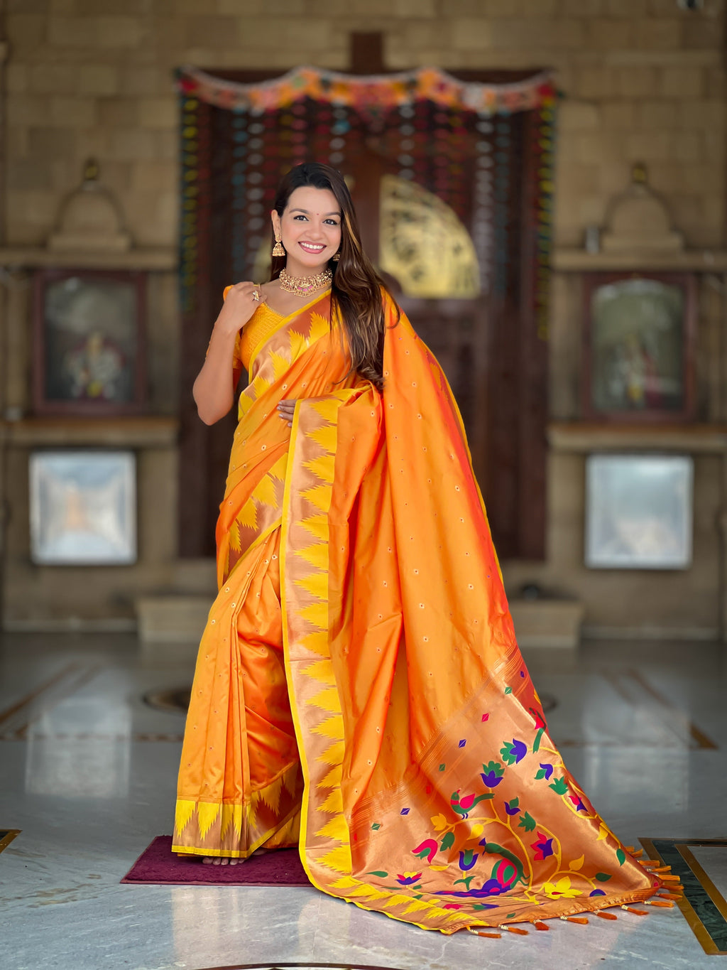 Vedant Vastram Soft Litchi Silk Banarasi Silk Jacquard Saree - Orange