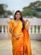 Vedant Vastram Soft Litchi Silk Banarasi Silk Jacquard Saree - Orange