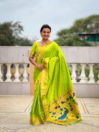 Vedant Vastram Soft Litchi Silk Banarasi Silk Jacquard Saree - Teal Green