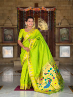 Vedant Vastram Soft Litchi Silk Banarasi Silk Jacquard Saree - Teal Green