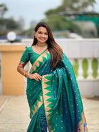 Vedant Vastram Soft Litchi Silk Banarasi Silk Jacquard Saree - Rama