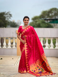 Vedant Vastram Soft Litchi Silk Banarasi Silk Jacquard Saree - Pink