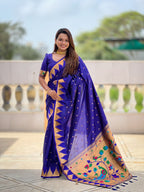 Vedant Vastram Soft Litchi Silk Banarasi Silk Jacquard Saree - Blue