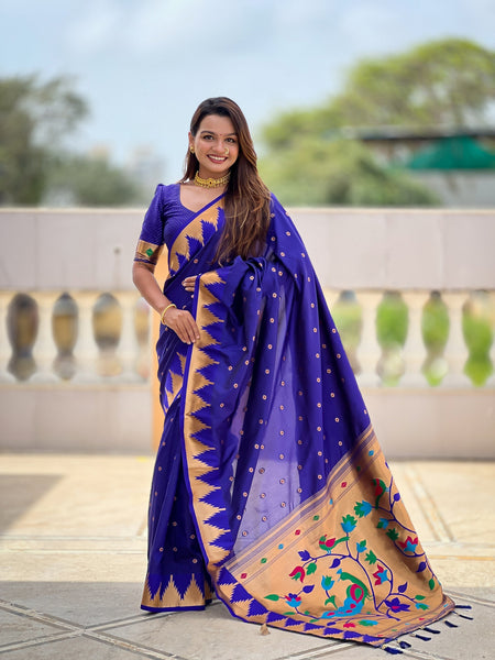 Vedant Vastram Soft Litchi Silk Banarasi Silk Jacquard Saree - Blue
