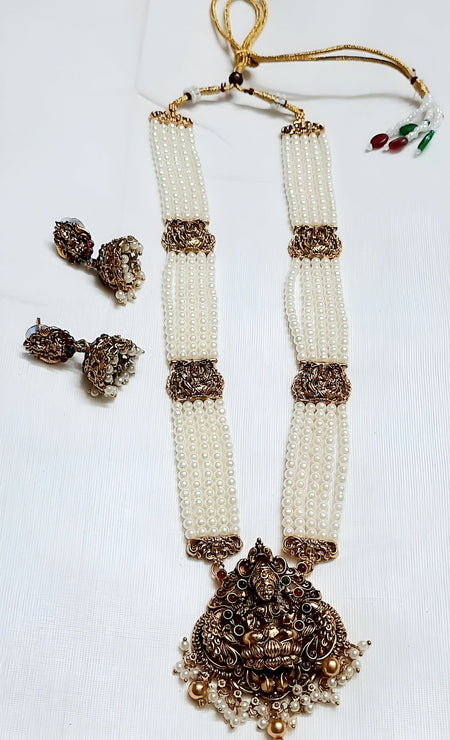 Elite Trading Premium Temple Jewelry Long Maharani Haram with Jhumke Bridal Antique Gold Necklace Set