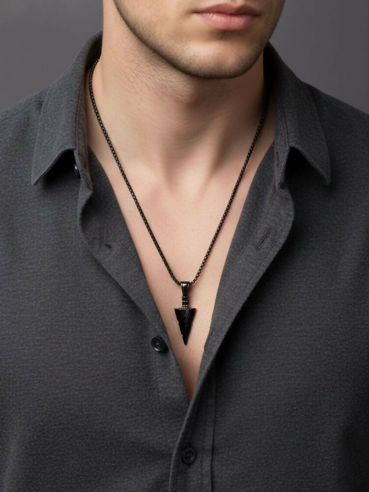 NVR Men's Black Arrow Shaped Rhodium Plated Pendant with Chain - Distacart