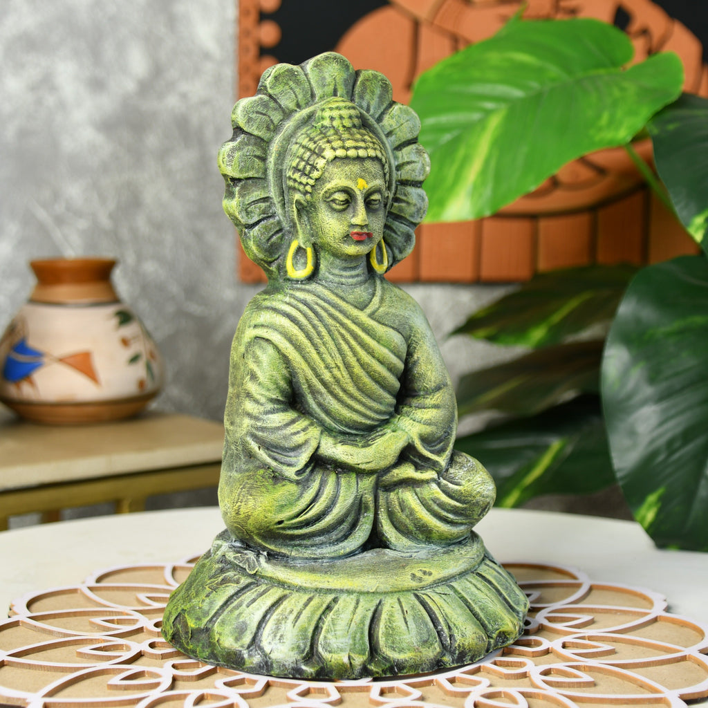 Sowpeace Premium Terracotta Meditating Buddha on Lotus Tabletop - Distacart