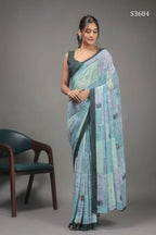 Pista Green Georgette Designer Printed Party Wear Saree - Cinderella