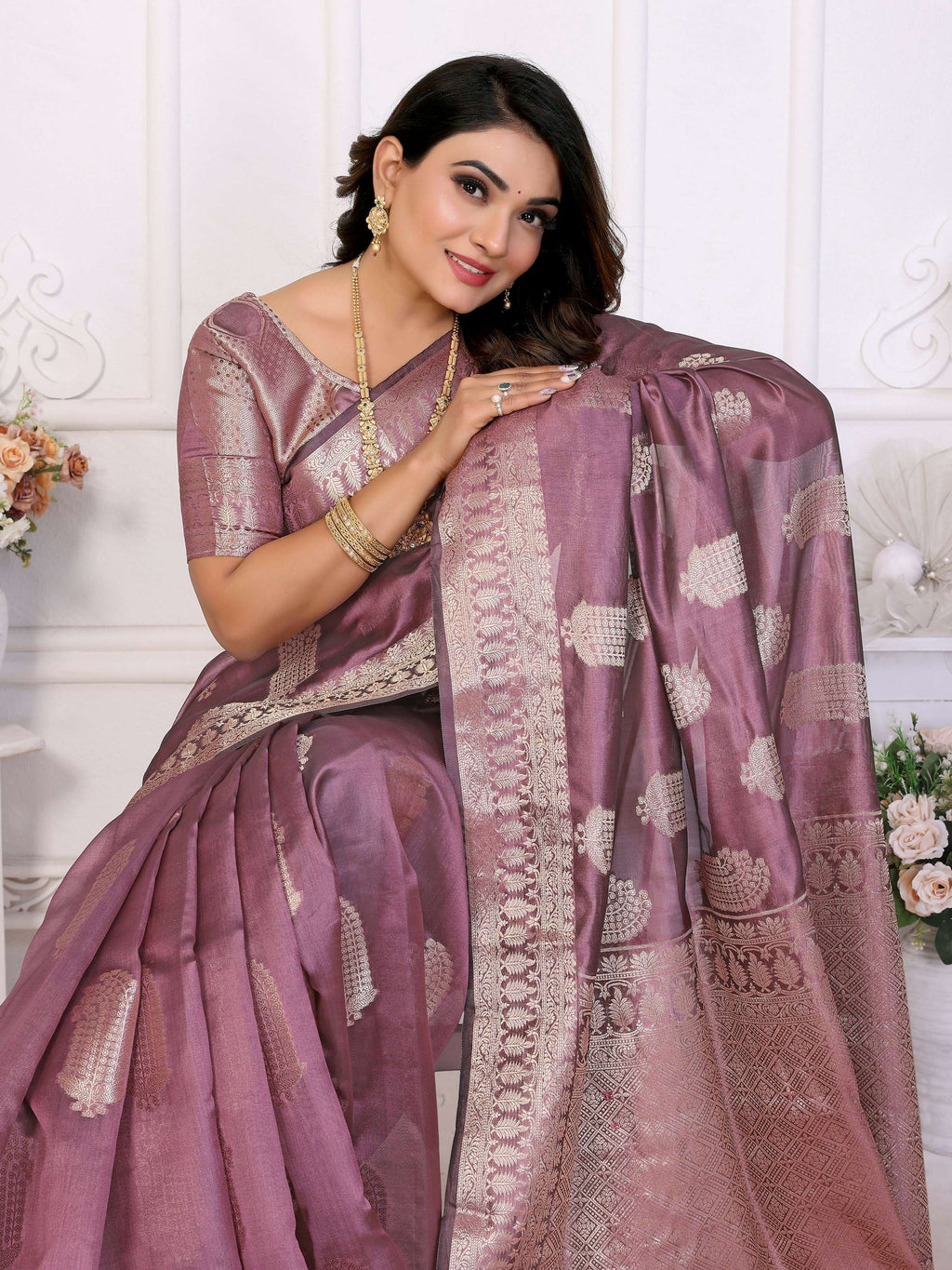 Aastha Fashion Purple Soft Organza Silk Weaving Saree - Distacart