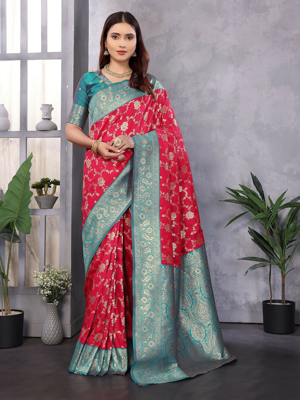 Joban Fashion Banarasi Red Woven Soft Silk Saree - Distacart