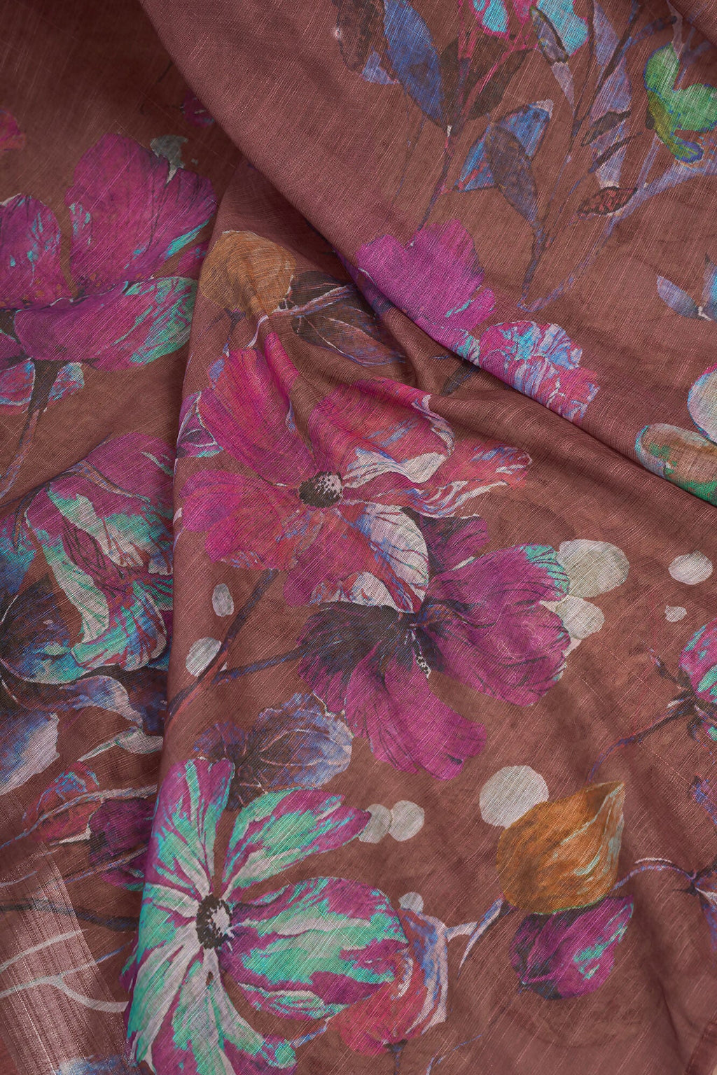 Vastranavya Coffee Digital Printed Linen Ready To Wear Designer Saree with Unstitched Blouse - Distacart