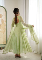 Teeya Creation Pista Color Faux georgette Embroidery Work Wedding Wear Gown - Distacart