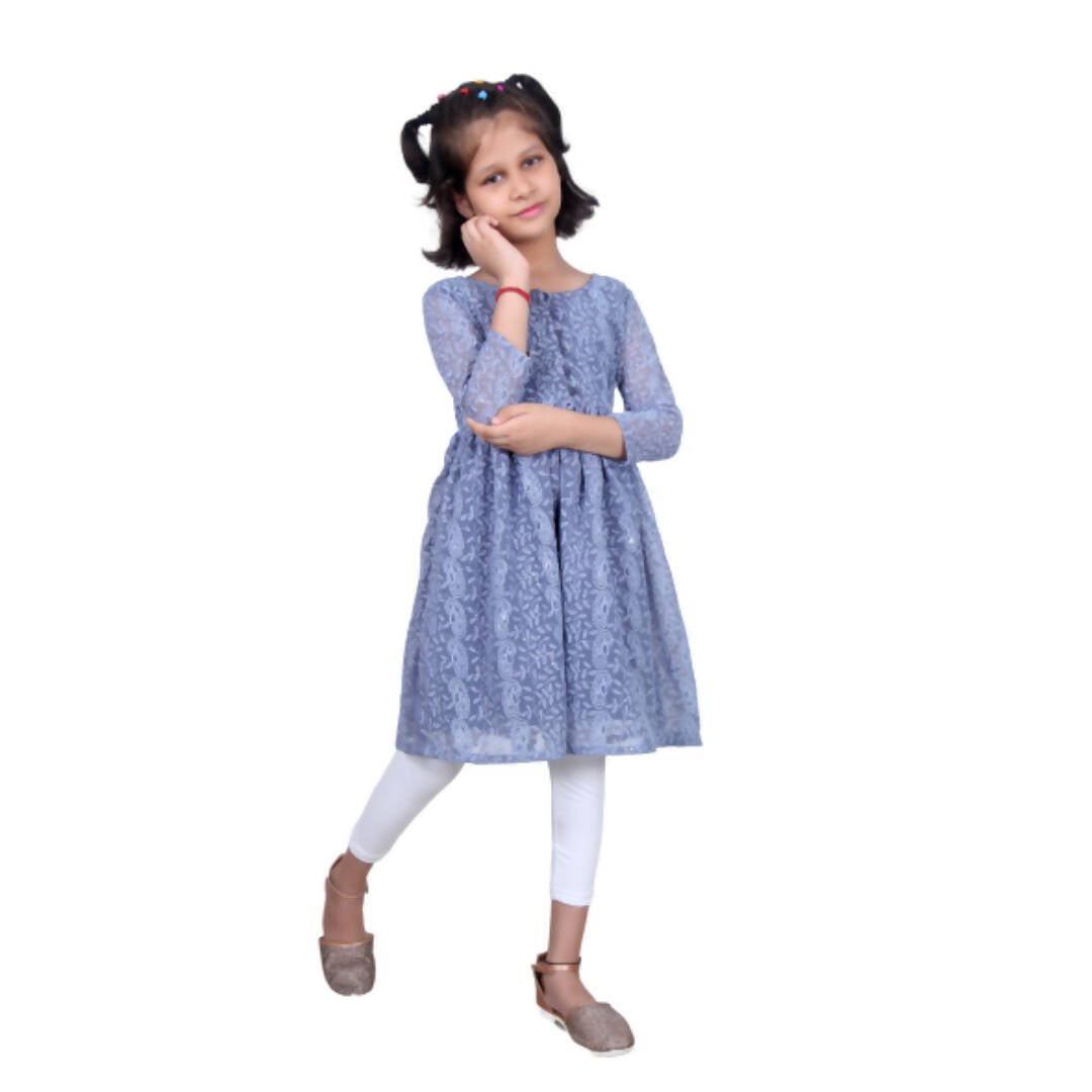 Akarshan viscose Lukhnowi Chikankari Anarkali kurta with Leggings - Grey