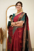 DEIANA'S Beautiful Designer Golden zari Soft Lichi Silk Saree - Maroon
