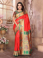 Joban Fashion Paithani Red Woven Soft Silk Saree - Distacart