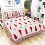 Queen Size 90x108 Inches Jaipuri Sanganeri Print Flat Bed Sheet Bedspread with 2 Pillowcases