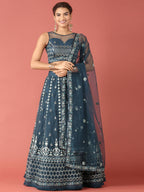House of Panchhi Navy Blue Net Sequinse Work Lehenga & Blouse, Dupatta