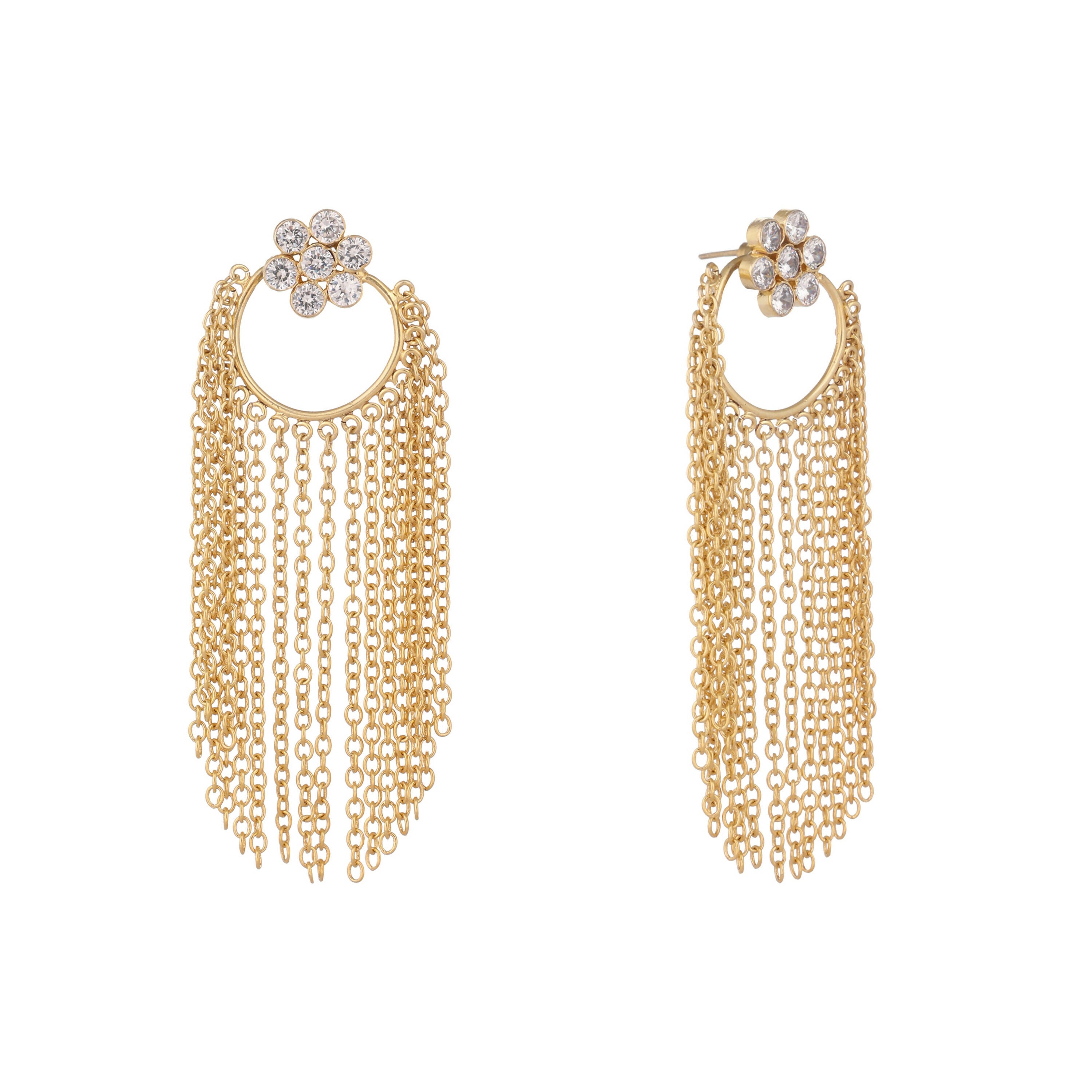 Nuyug 22K Gold Plated Crystal Studded Floral Stud Contemporary Dangler Earrings - Distacart