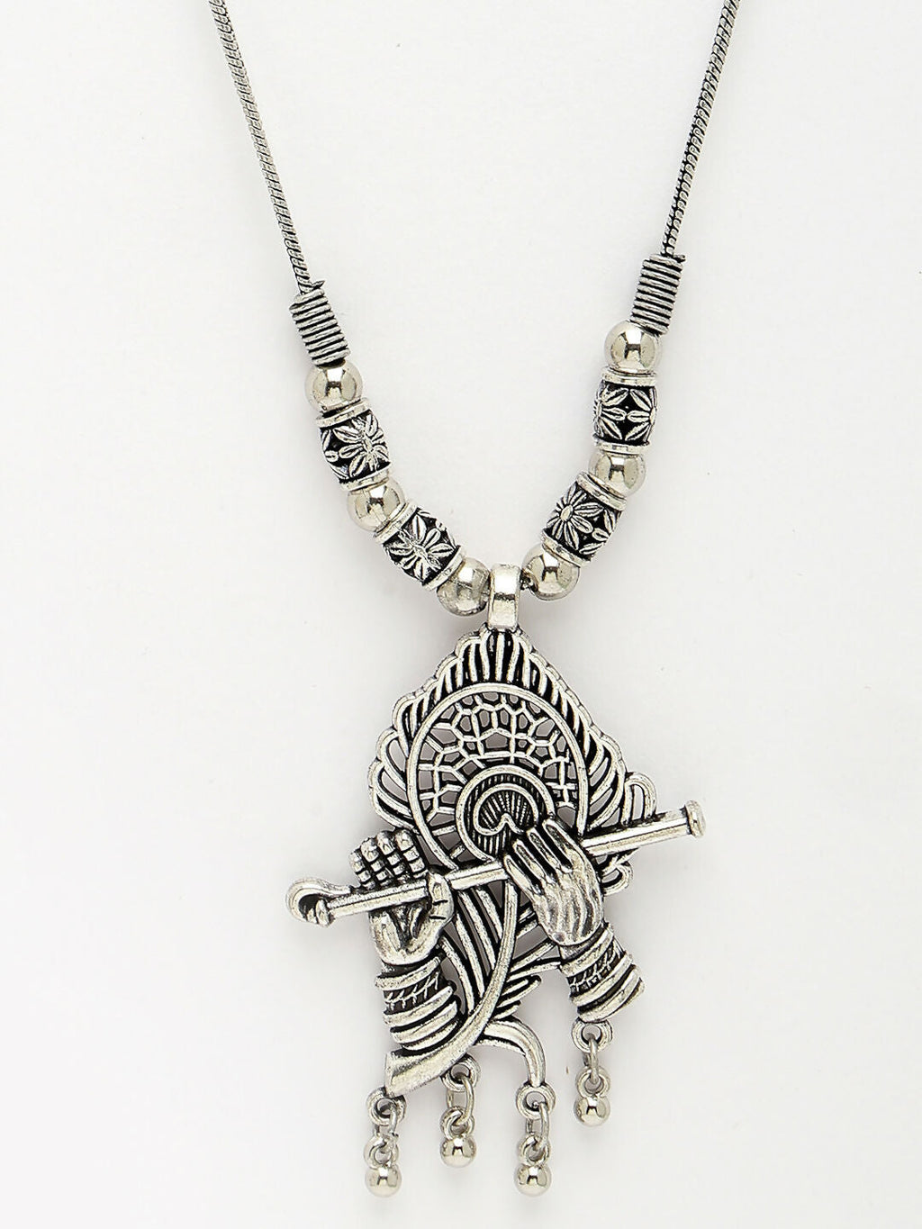 NVR Women's Silver-Toned German Silver Oxidised Pendant with Chain