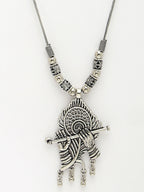 NVR Women's Silver-Toned German Silver Oxidised Pendant with Chain