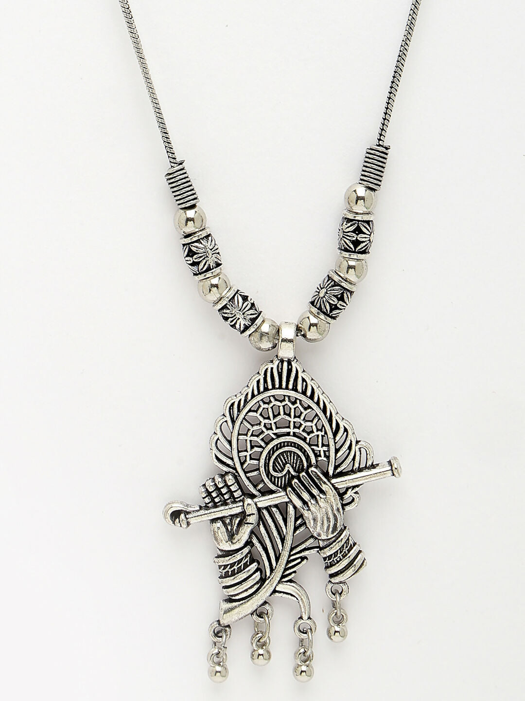 NVR Women's Silver-Toned German Silver Oxidised Pendant with Chain