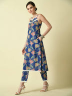 Myshka Women's Blue Straight Printed Kurta