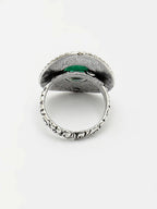 NVR Women's Green Silver-Toned German Silver Adjustable Finger Ring